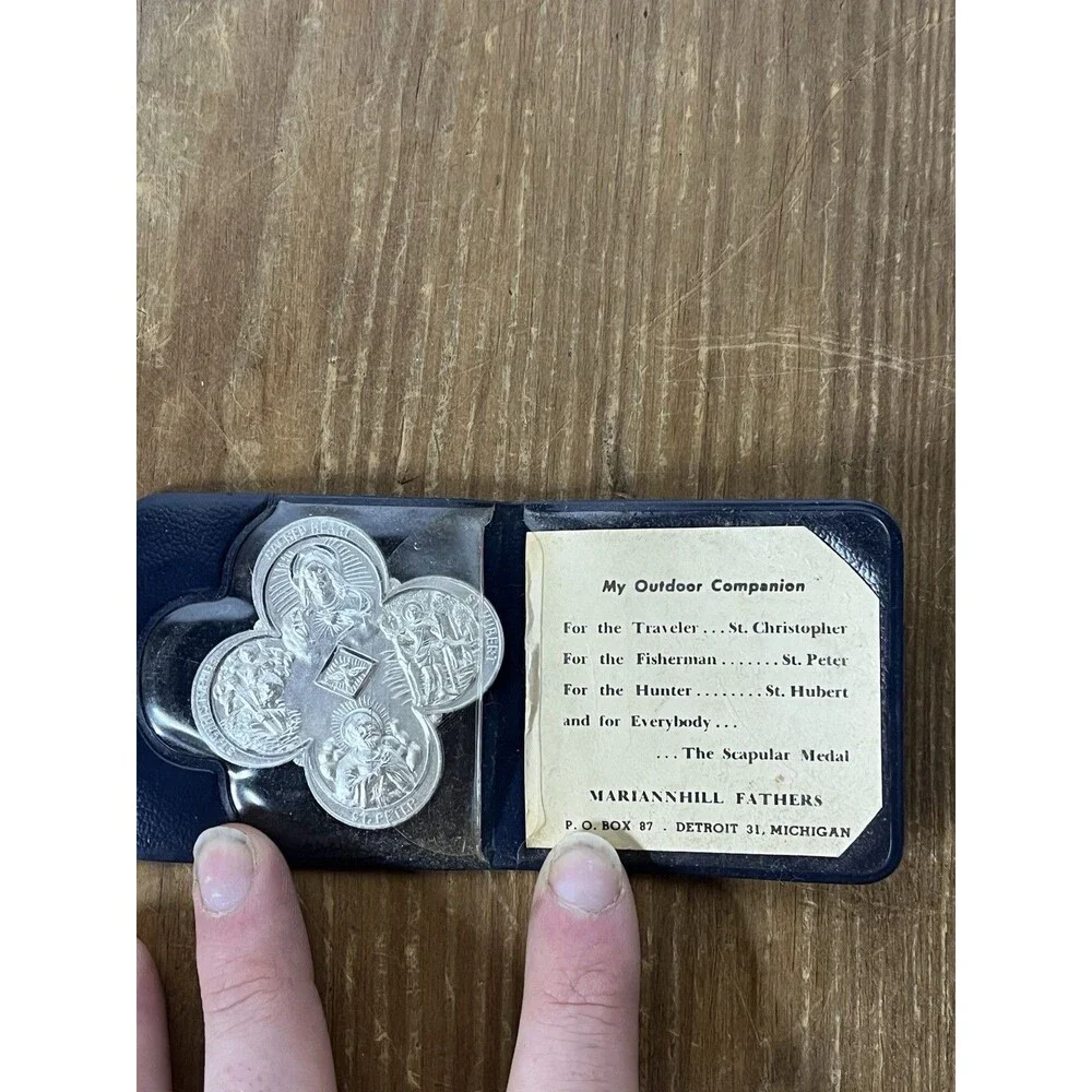 Vintage Medal My Outdoor Companion, 4Way Scapular Medal, 1940s-50s, In Holder